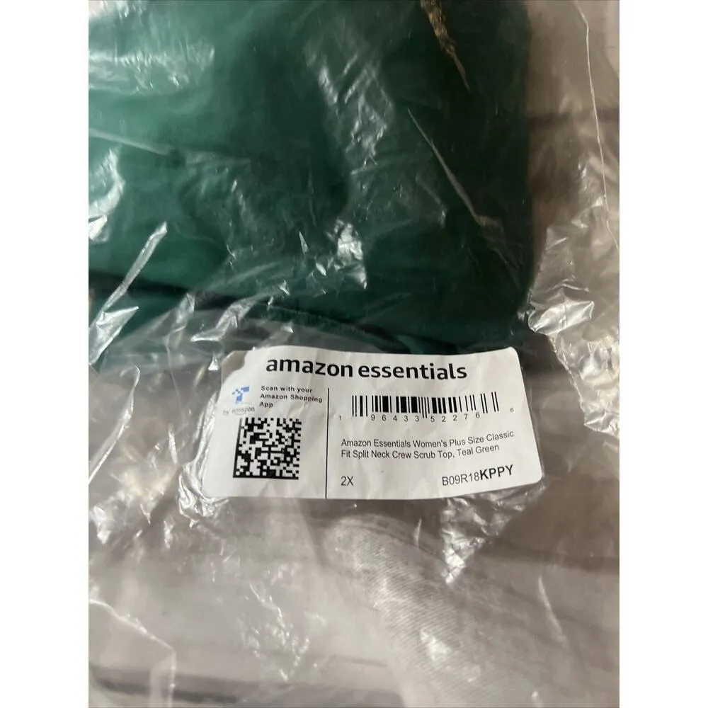 Amazon Essentials Scrub Top Classic Fit Split Neck Crew Women's 2X Green NWT - Image 6
