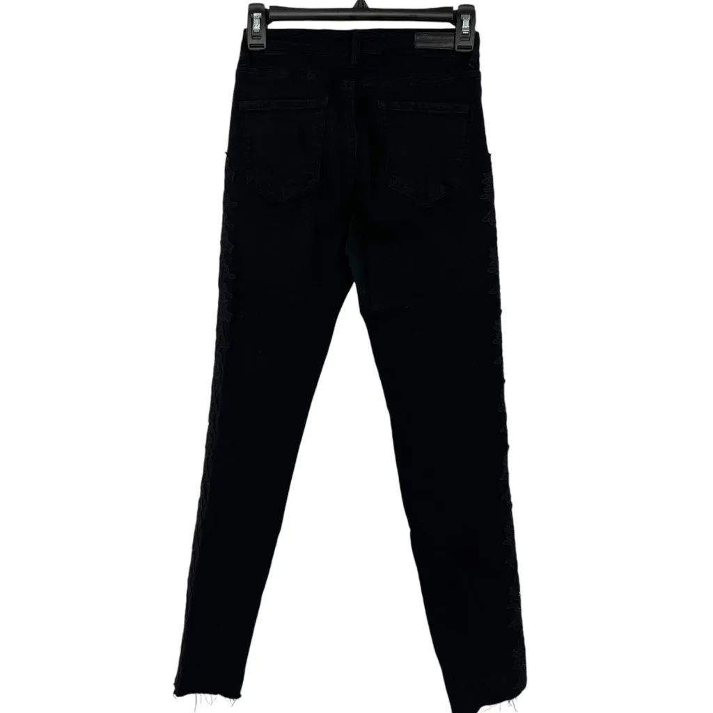 Tally Weijl Black Jeans Embroidered Hi Rise Skinny Distressed Size Small - Image 6