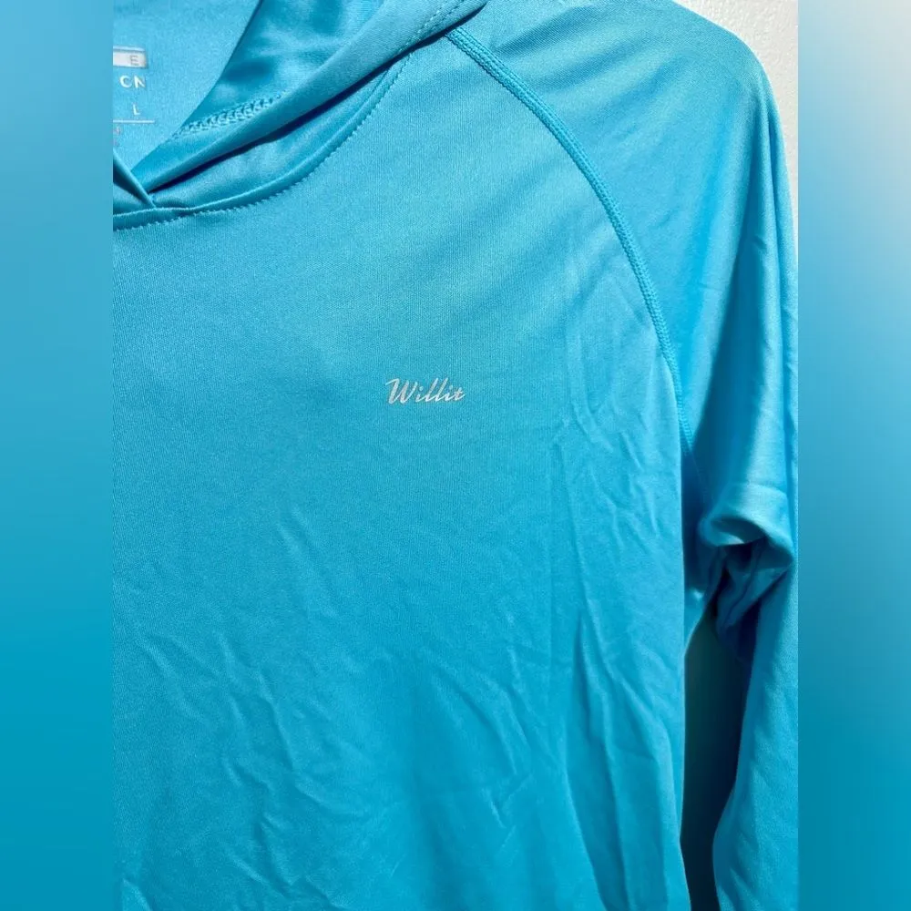 Woman’s Willit Athletic Top with Hood Blue Hooded Long Sleeve (130) Size M - Image 2