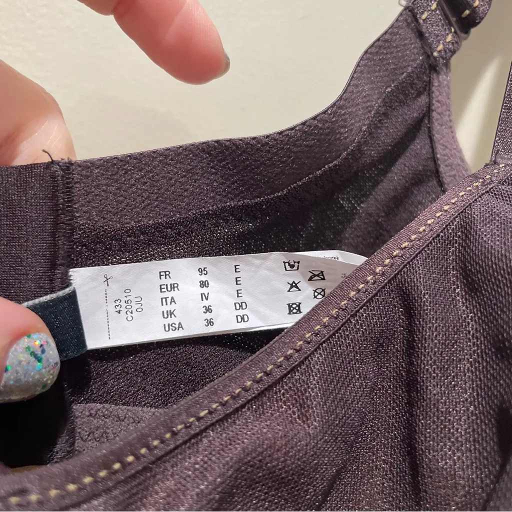 Chantelle Underwire Bra Brown Purple Mesh Lined Supportive Womens Size 36DD - Image 7