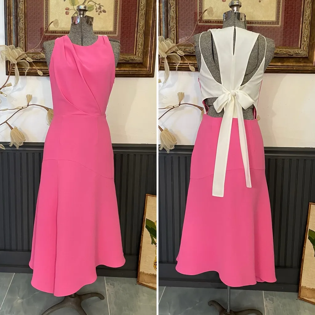 Reiss Cheyenne Pink Bow Back Cut-Out Midi Dress Cocktail Wedding Guest Sz 4 🧡🎀 - Image 2