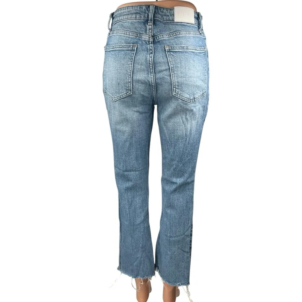 Pistola Blue High Waist Distressed Frayed Raw Hem Bootcut Flared Denim Jeans 28 - Image 3