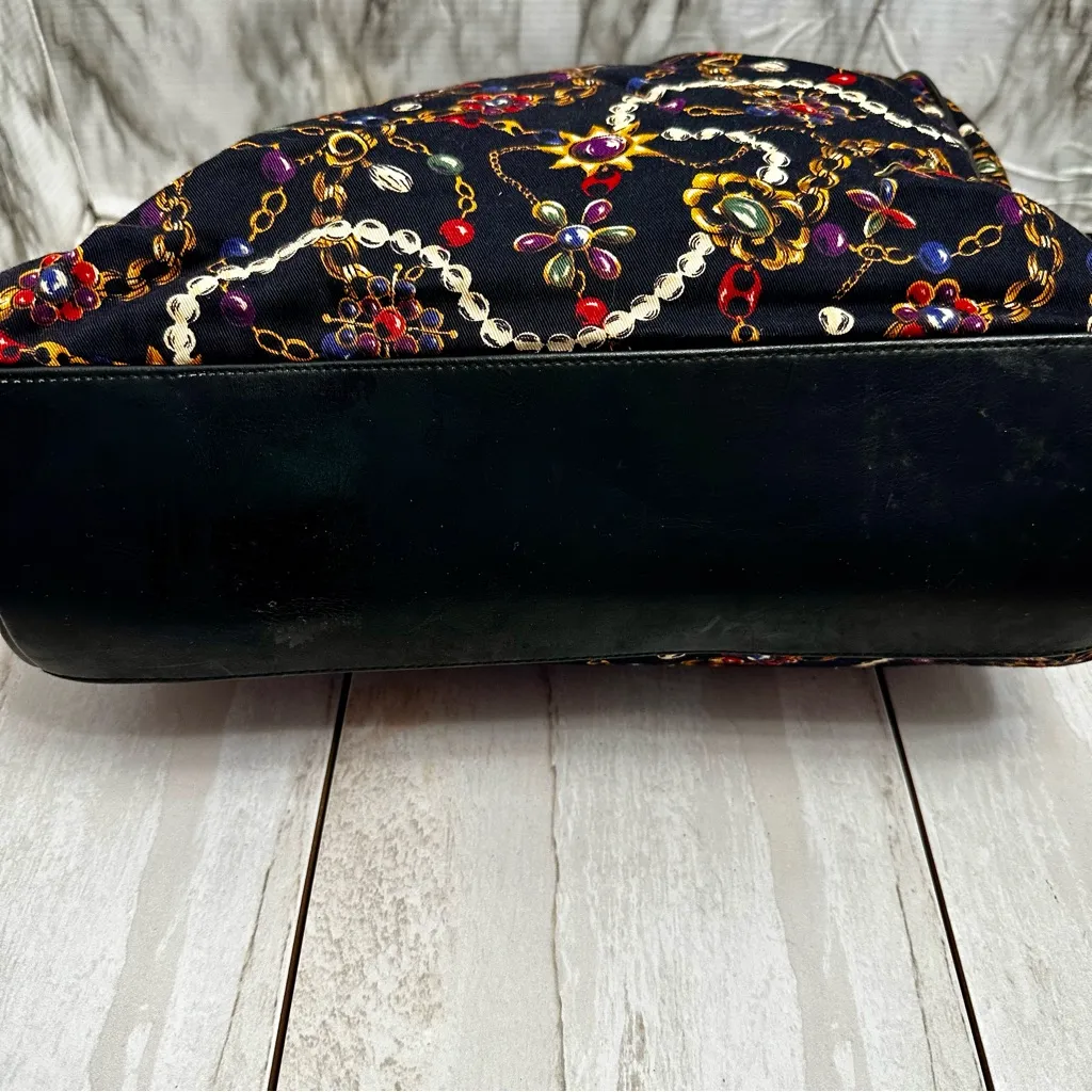 Monet Black Gold Chain Pattern Tote Bag Vintage 80s Jewelry Print Large Cloth - Image 13