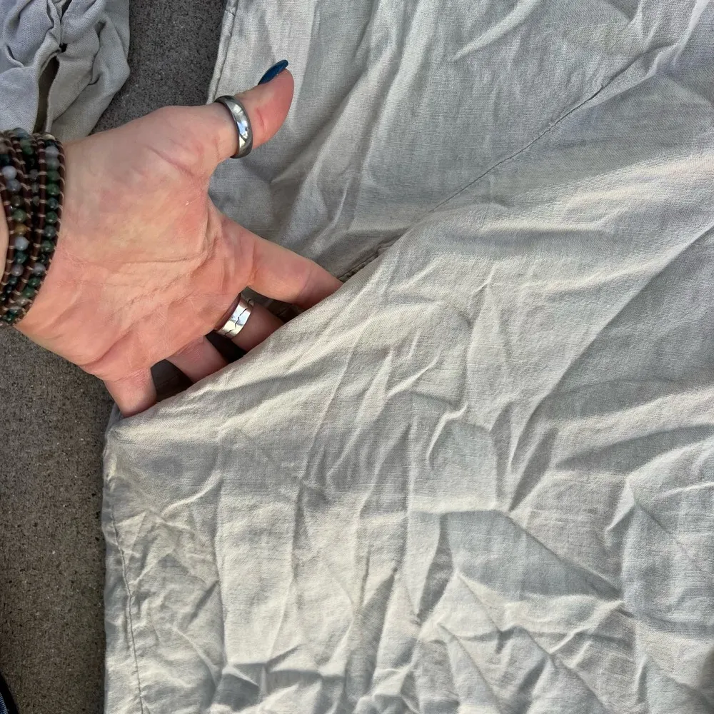 Christina Vergani Made in Italy Beige Linen Tunic Dress Pockets Roll Tab Sleeve Size M - Image 3