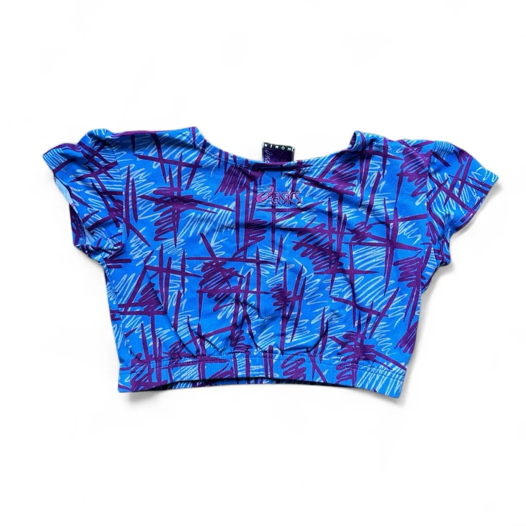Asics Abstract Print Crop Top M 90s Vintage - Image 3