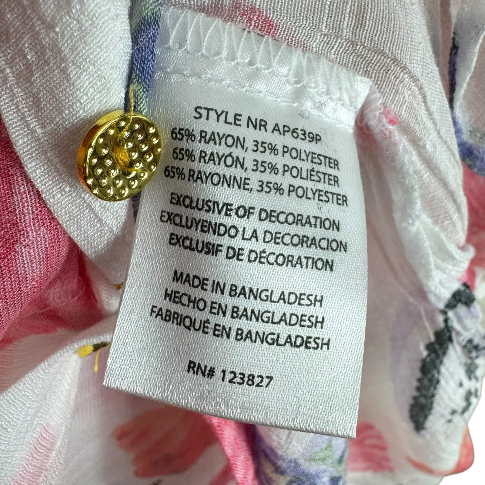 Alex & Parker Colorful Conch Seashell Gold Dolman Sleeve Button Up Blouse Sz 2XL White - Image 7