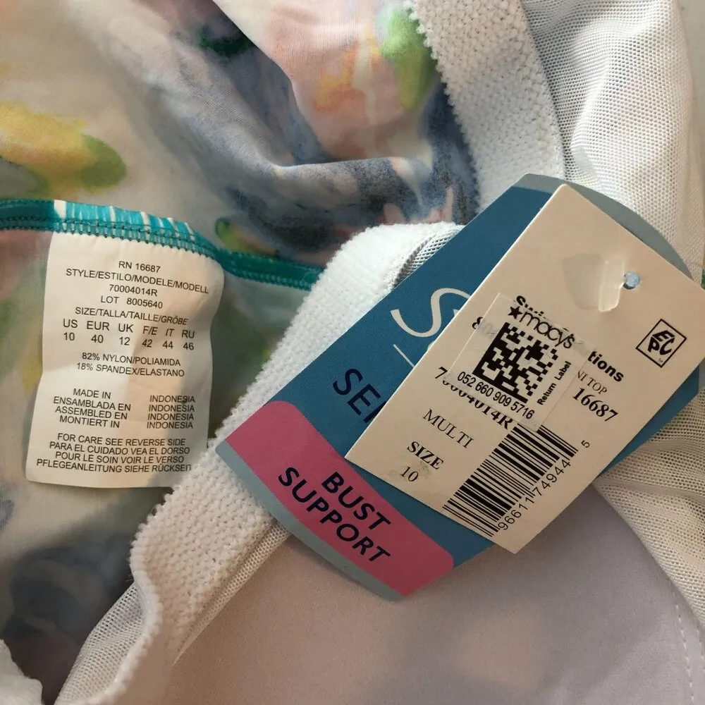 Swim Solutions Tankini Top Hi Low Hem Ruffle Floral Colorful White 10 - Image 5