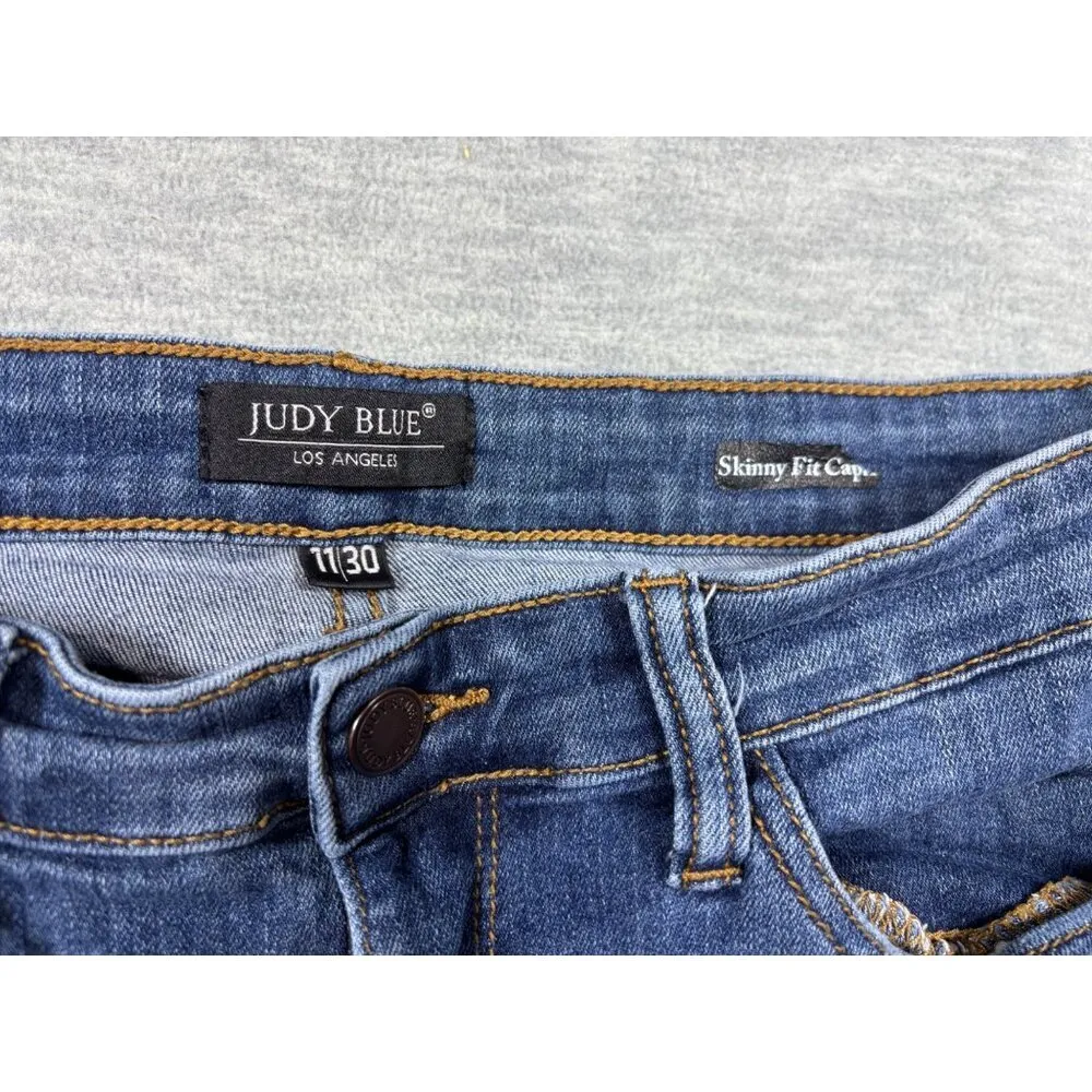 Judy‎ Blue Womens Skinny Fit Crop Jeans Size 11/30 Frayed Hem Stretch Denim - Image 3