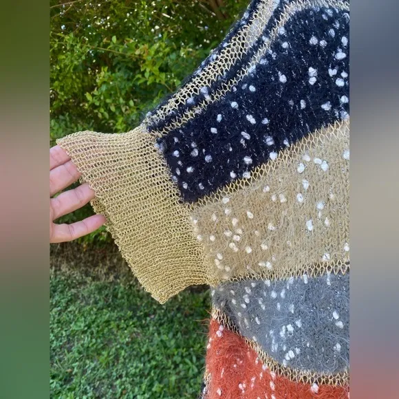 Shana K Multicolor Striped Short Sleeve Soft Fuzzy Stretchy Sweater Size M Blue Size M - Image 4