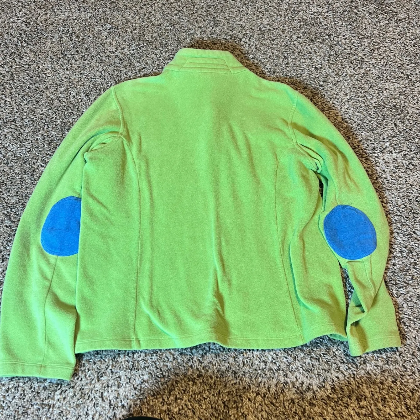 Lands End Green Fleece Quarter Zip Pullover Sweatshirt Blue Elbow Patches Sz 6-8 - Image 6