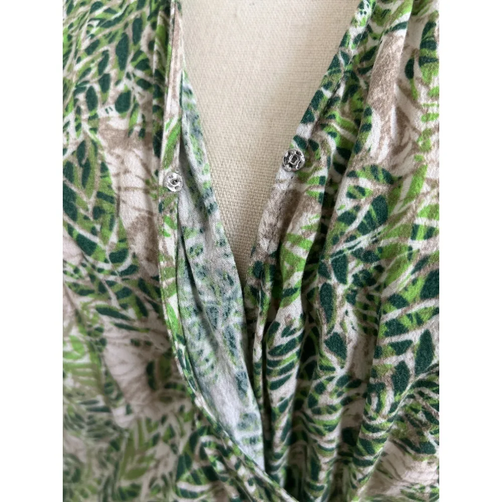 CAbi Green/ White Leaf Print Tropical Faux‎ Wrap Dress Size Small - Image 4