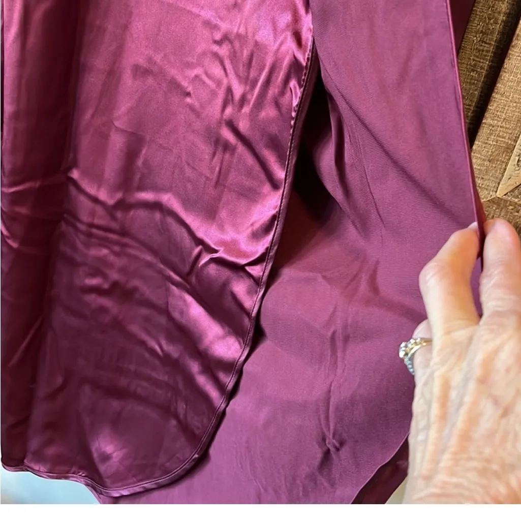 BB Dakota Pajamas Burgundy Silky Satin Loungewear Set Wide Leg Pants Women L New - Image 7