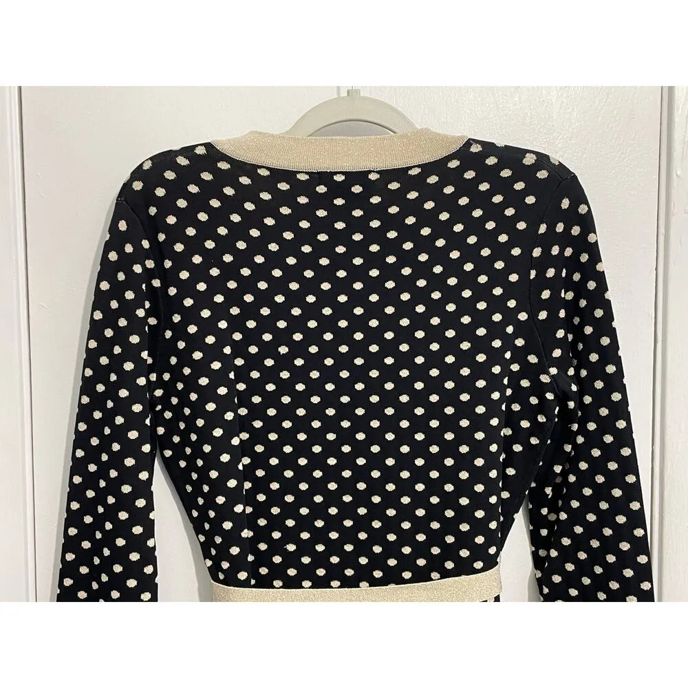 Grace Knit Dressing Tunic Sweater Small Belted Waist 3/4 Sleeve Black Polka Dot - Image 6