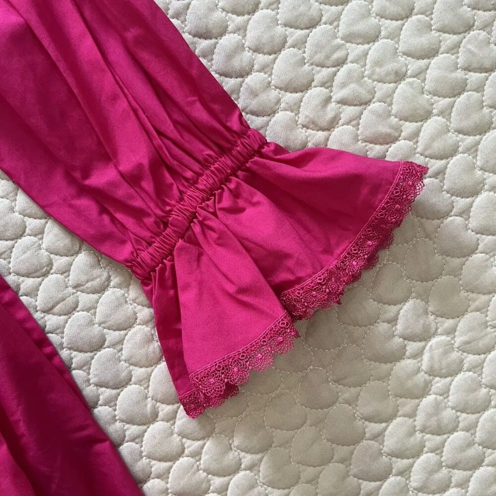 NWT Self-Portrait Fuchsia Pink Lace Ruffled Cotton-poplin Mini Dress 4 - Image 6