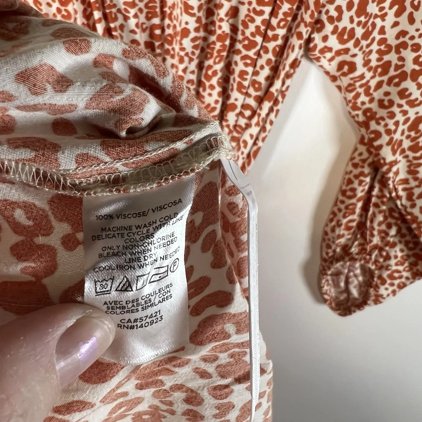 LOFT Tie-Waist Casual Dress Long Sleeve Cheetah Print Orange Cream White Women S - Image 6