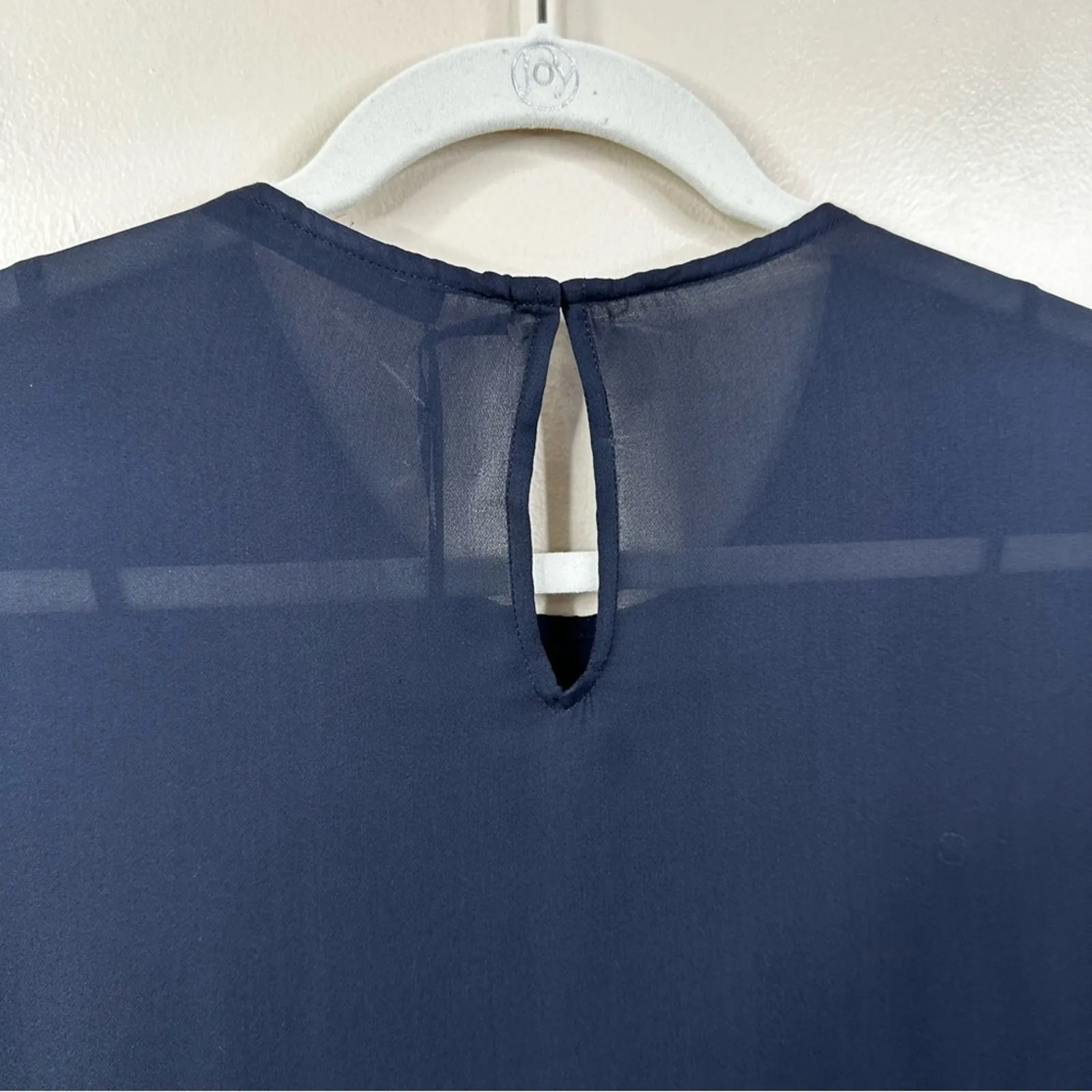 NEW Jenni Kayne 100% Silk Side Tie Midi Dress Womens Small Navy Blue Sheer - Image 10