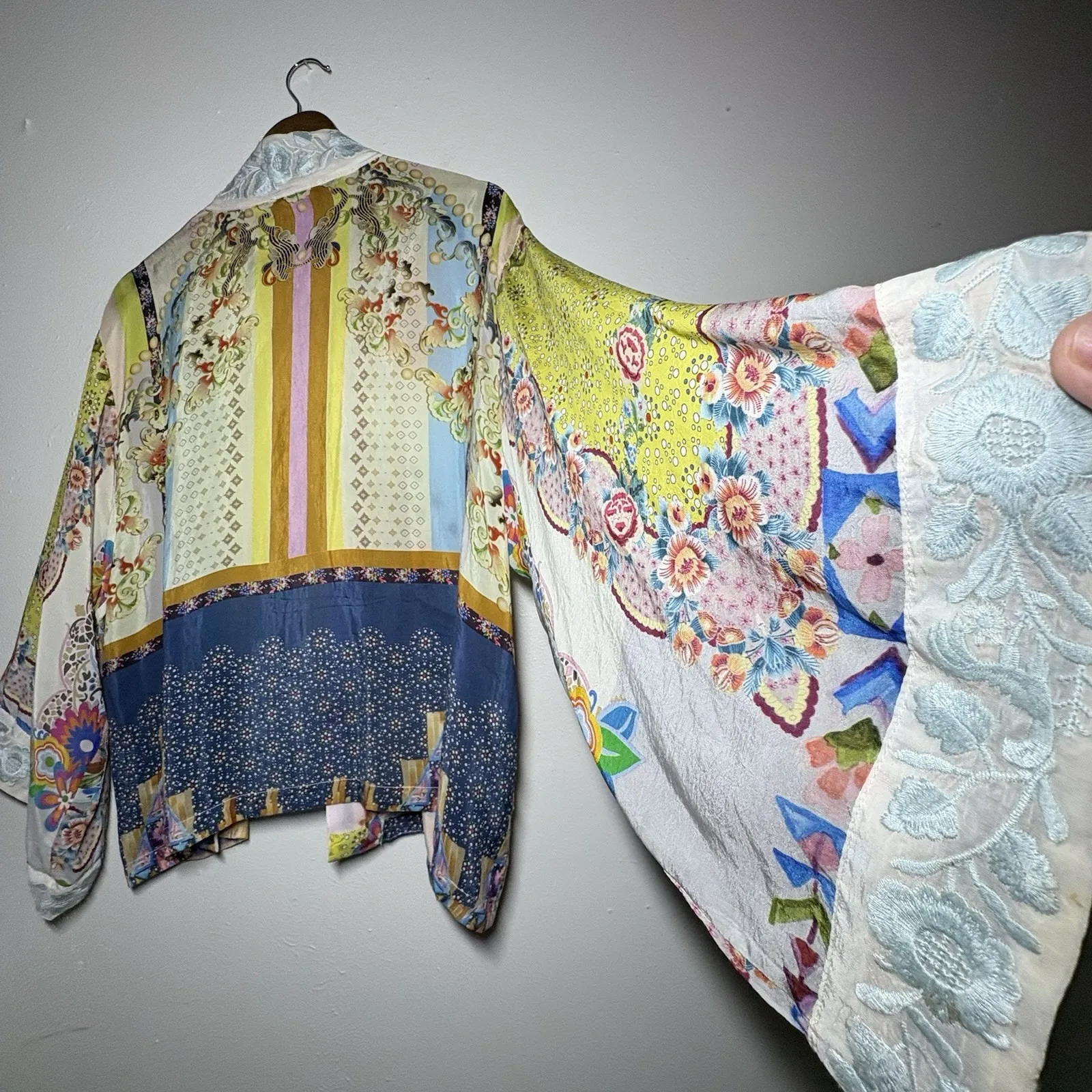 Johnny Was Women SM Embroidered Kimono Duster Floral Open Front Pockets Cardigan - Image 10