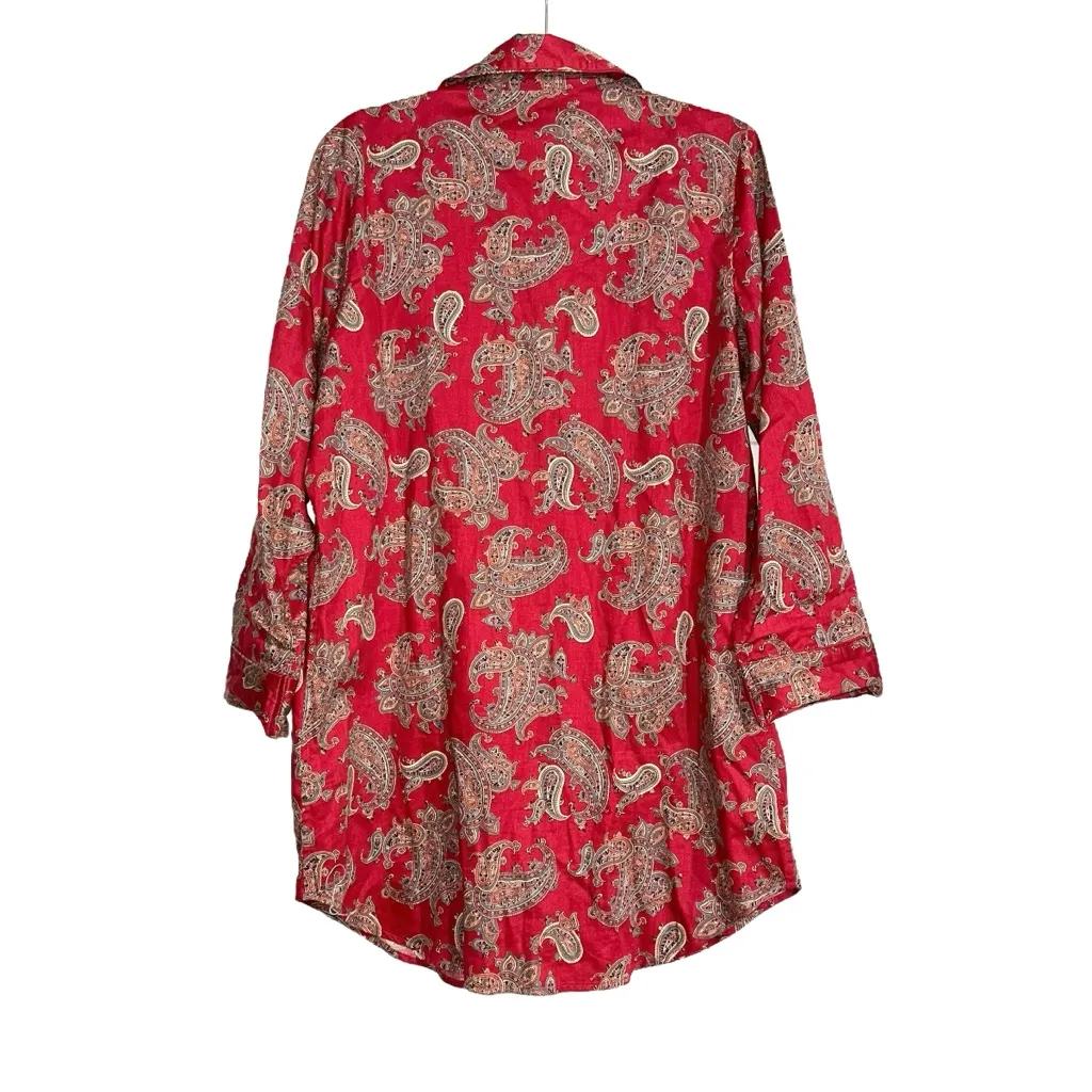 Lauren Ralph Lauren Red Paisley Print Long Sleeve Sleep Shirt Dress LARGE - Image 2