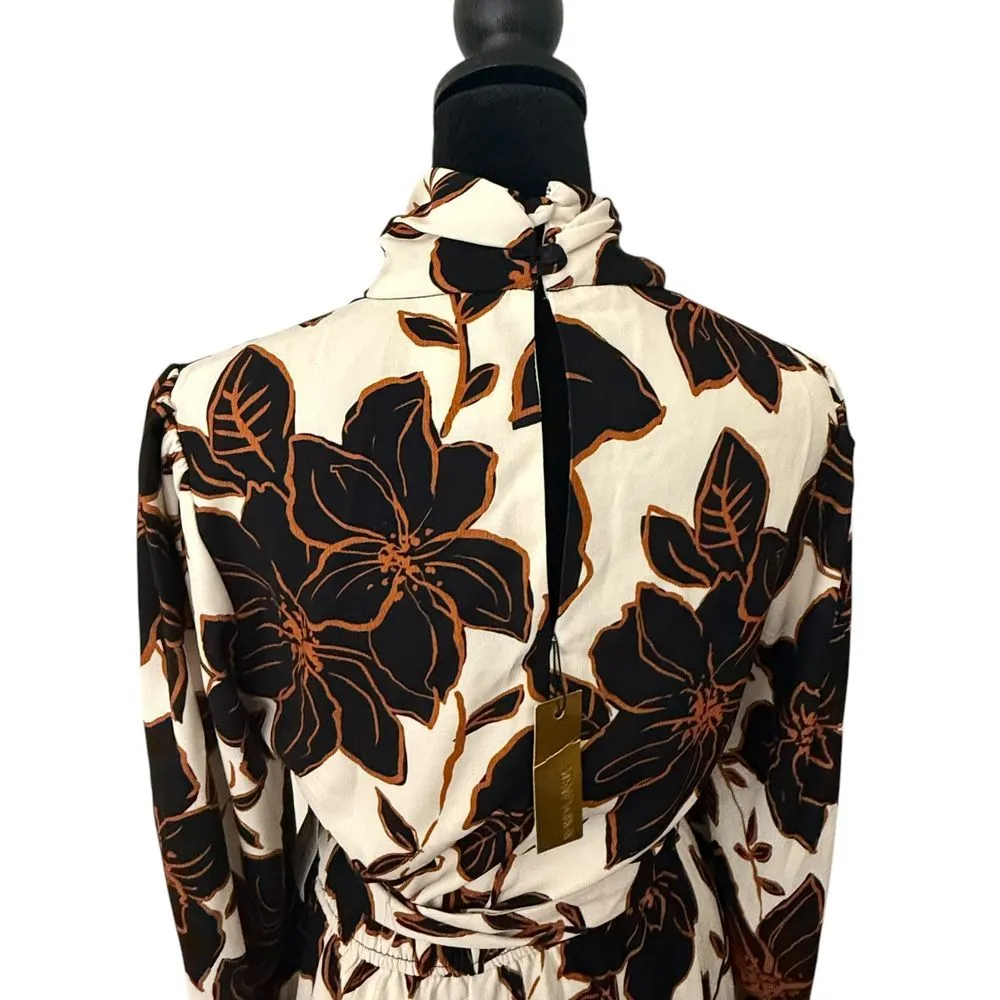 Share Alexia Admor Mock Neck Belted Maxi‎ Dress Size 6 brown Floral Modest NEW - Image 3