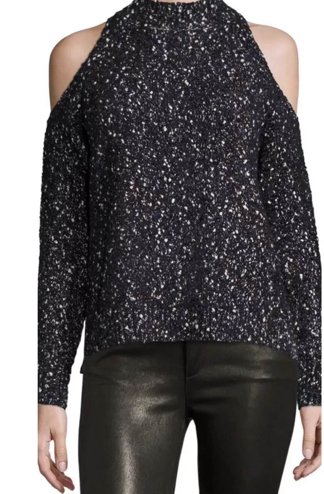 Rebecca Taylor Boucle Cold-Shoulder Mock-Neck Sweater In Black Size Medium - Image 1