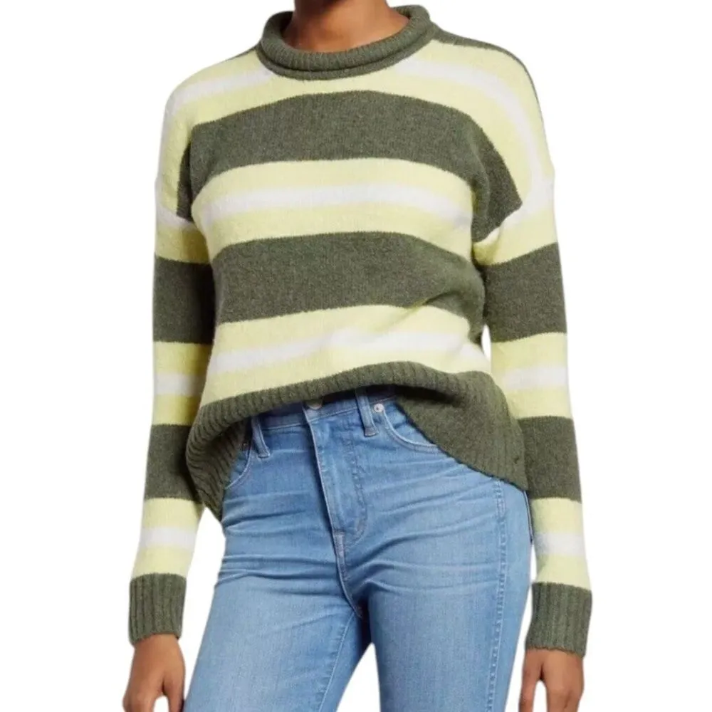 Madewell Striped Fulton Pullover Sweater green heather grass M - Image 4
