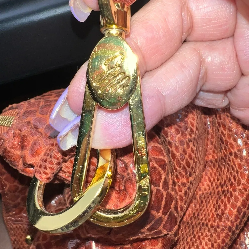 Joy Mangiano Large Snake Emboseed Fold Over Shoulder Bag Brown - Image 2