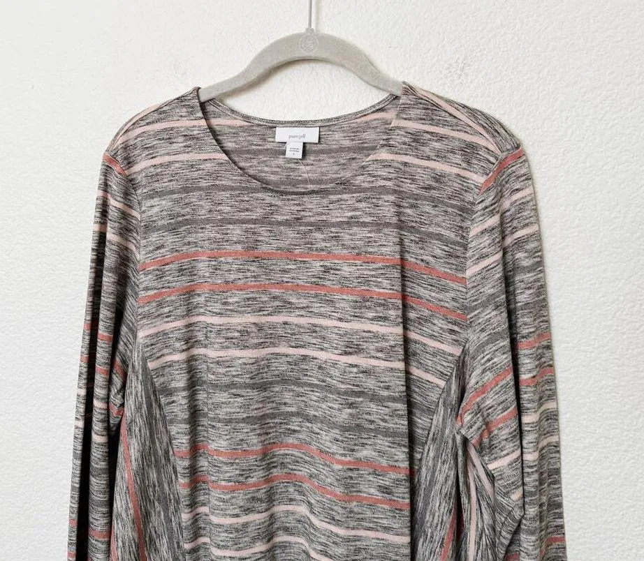 [J. Jill] Pure Jill Striped Scoop Neck Marled Long Sleeve Tunic Top NWT Sz Large Gray - Image 3