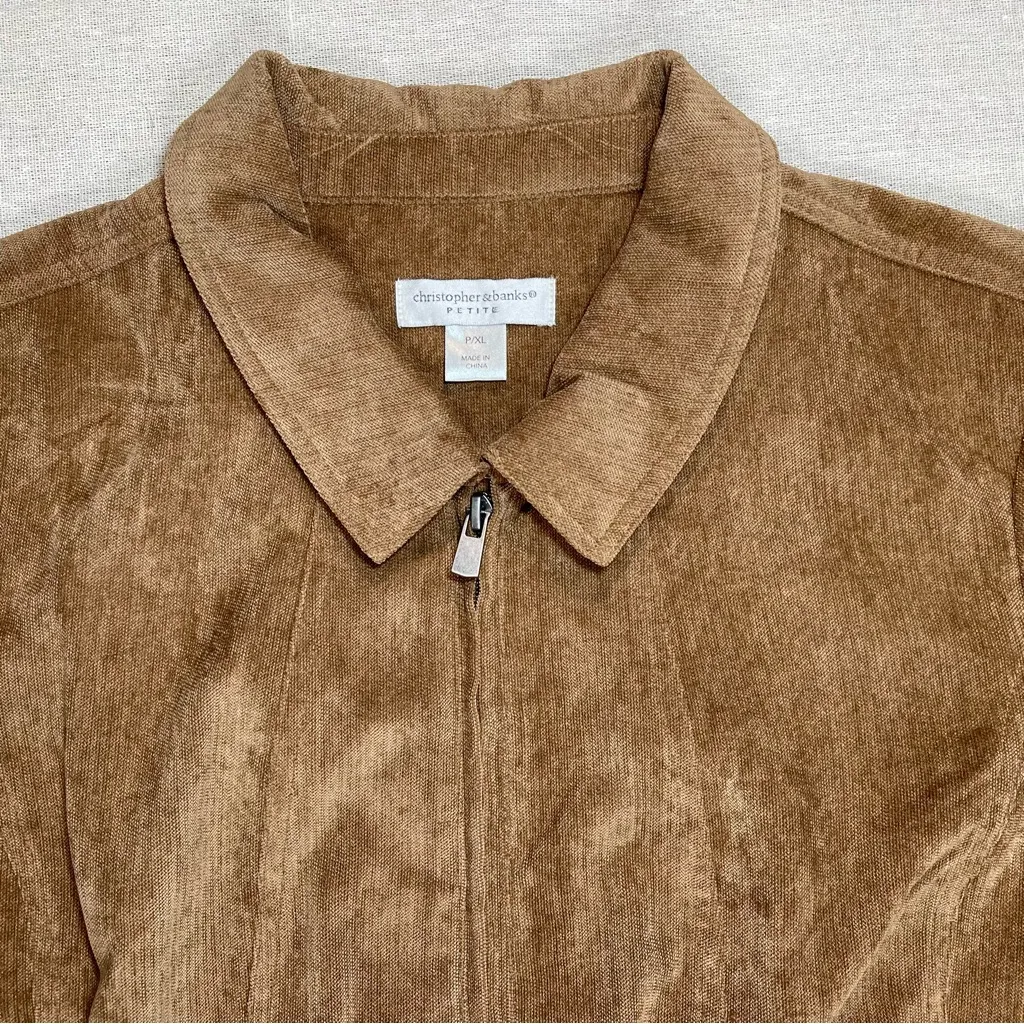 Christopher & Banks | Petite Tan Lightweight Zip-Up Jacket | PXL - Image 3