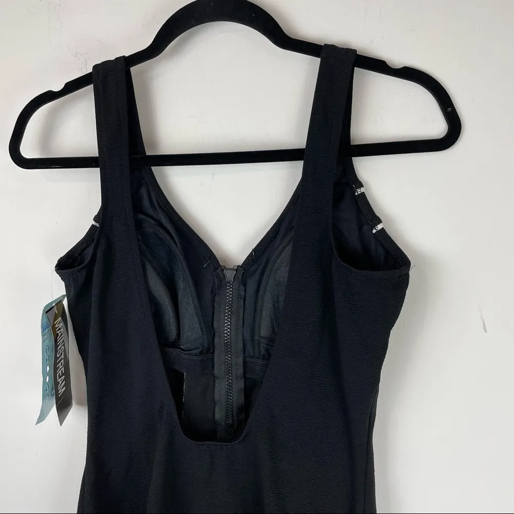 NWT Vtg Mainstream One Piece Swimsuit Sz 18 Black Scoop Back Shaping Zip Front - Image 6