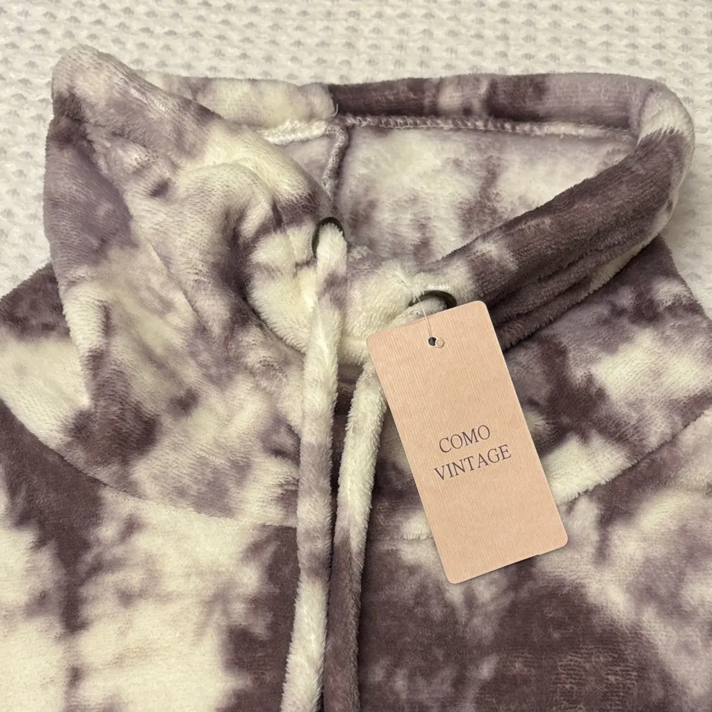 NEW! COMO VINTAGE Tie Dye Fleece Top Sweatshirt Funnelneck Purple White Gray L - Image 4
