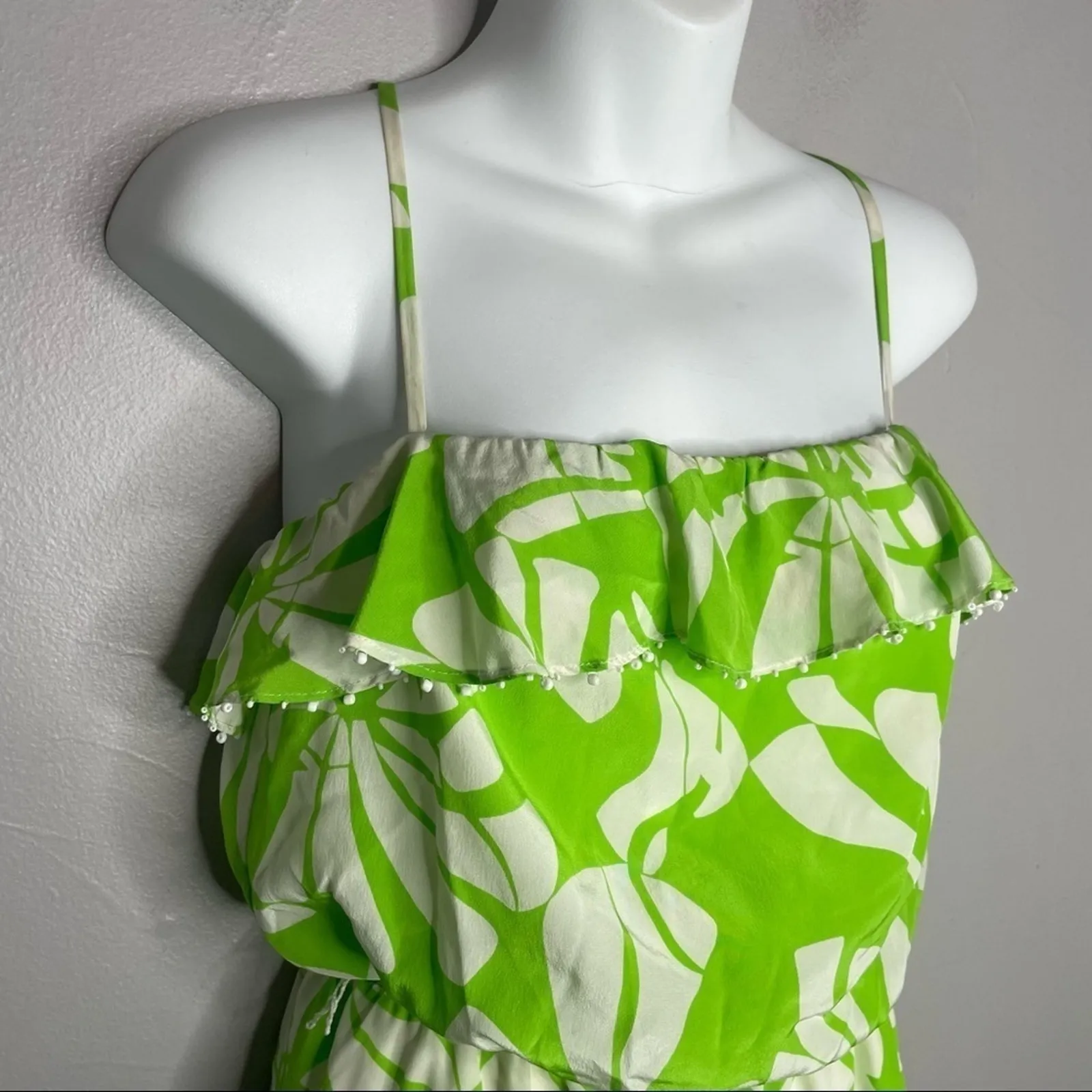 LILLY PULITZER Silk Dress Womens Size 4 Floral Beaded Ruffle Maximalist Colorful - Image 2