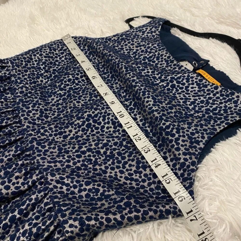 Alice + Olivia Fit Flare Polka Dot Dress in Blue Metallic Size 10 - Image 4