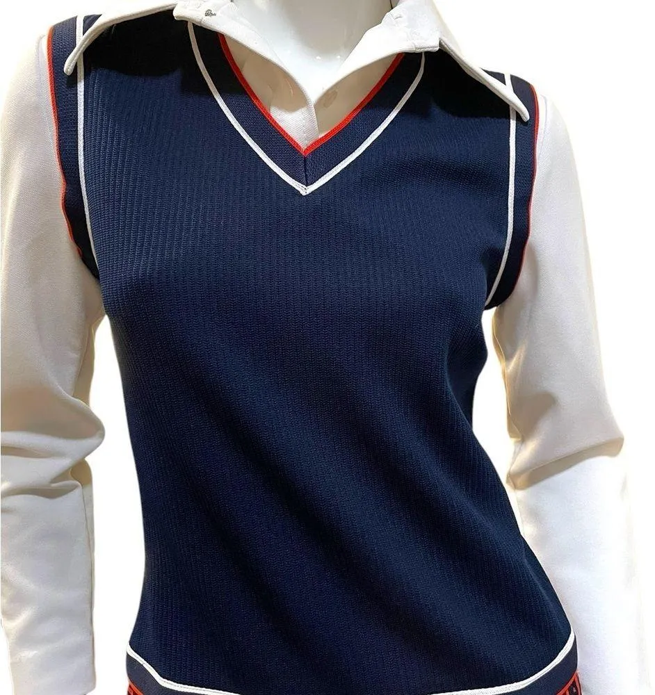 Vintage 1970s Butte Knit Navy Blue Plaid Drop waist Dress Cardigan Knit Set M Size M - Image 5