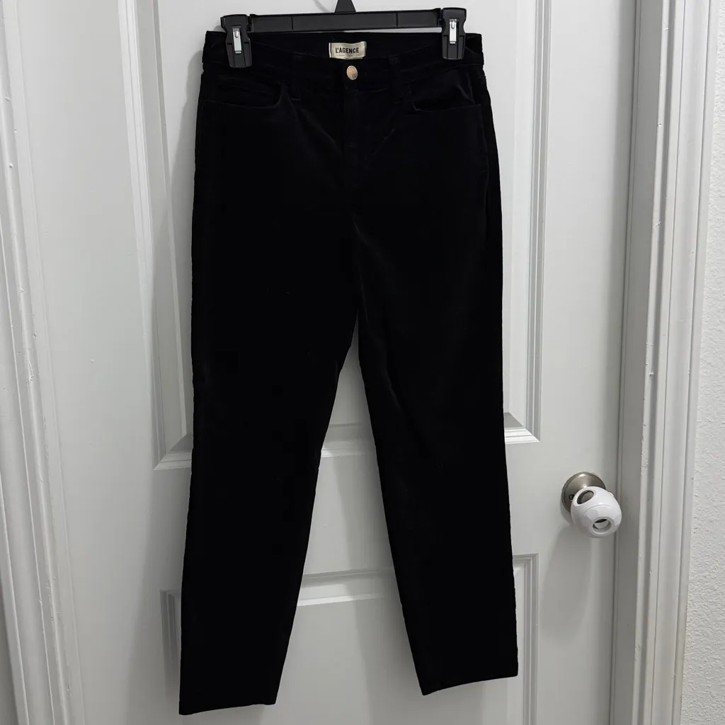 L'AGENCE Marguerite Black Velvet High Rise Skinny Stretch Pants Size 25 - Image 2