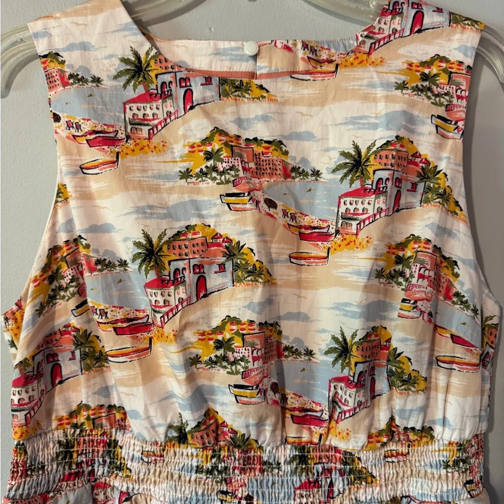 Boden Multicolor Scenic Print Smocked Waist Mini Dress size 12P - Image 3