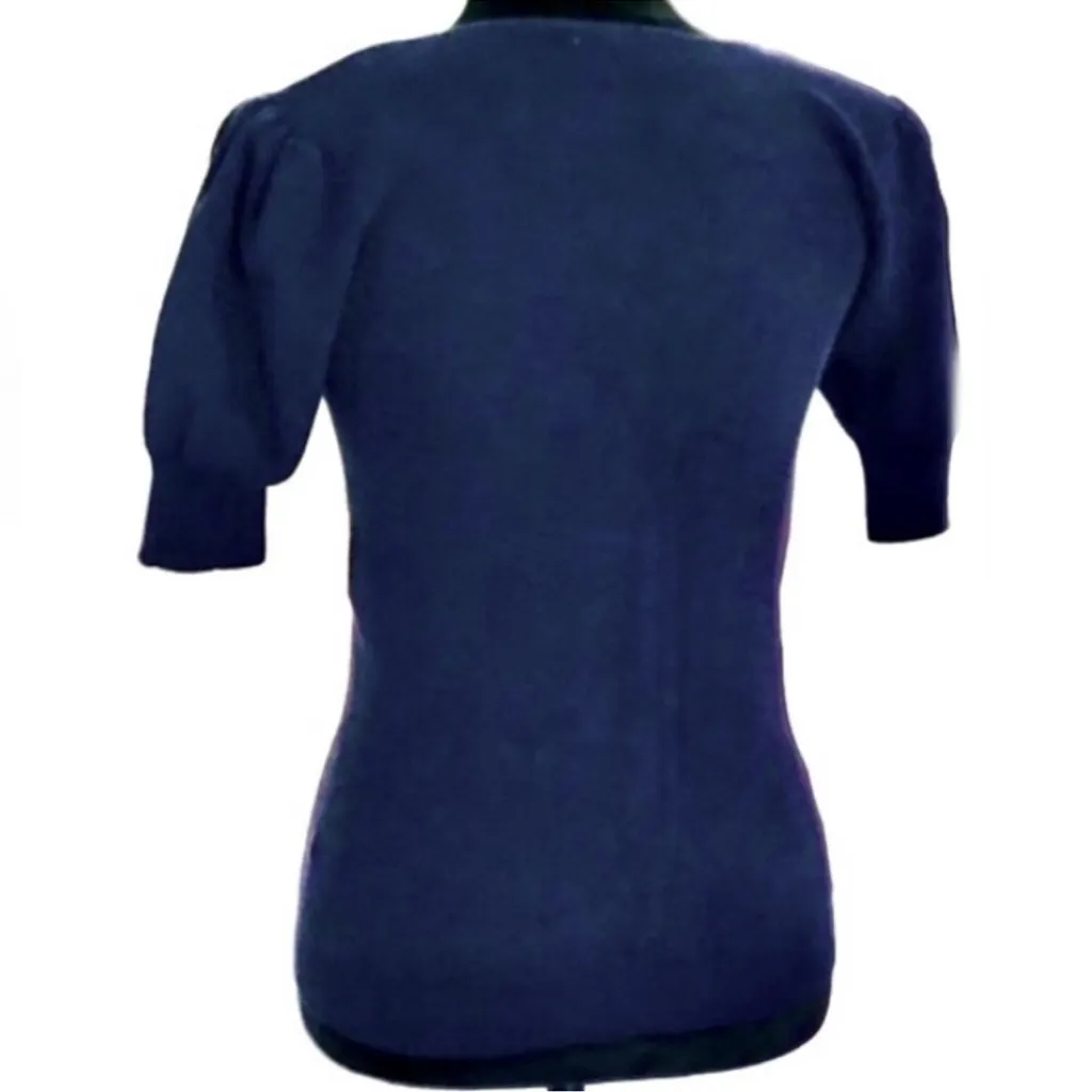 Navy sweater top short sleeve office casual everyday Elegant Blue Women's Top - Image 2