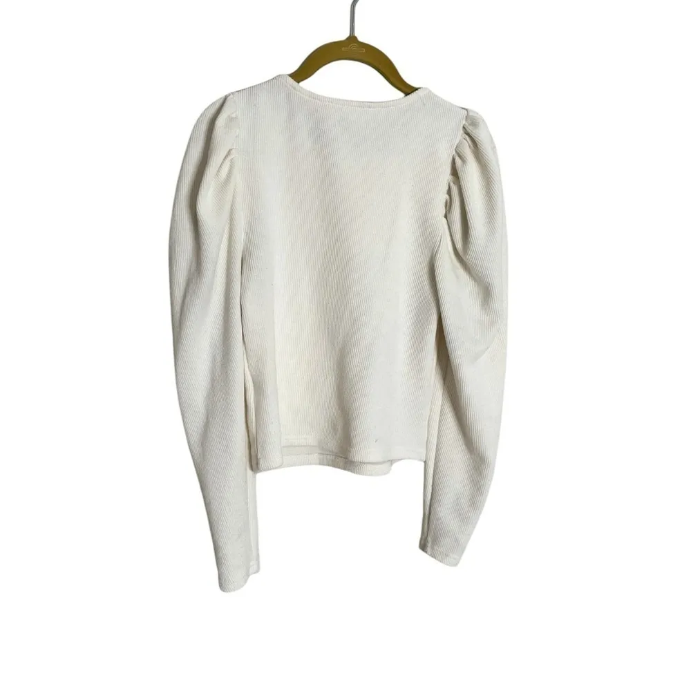 Loveriche Cream White Puff Sleeve Ribbed Long Sleeve Top Small - Image 2
