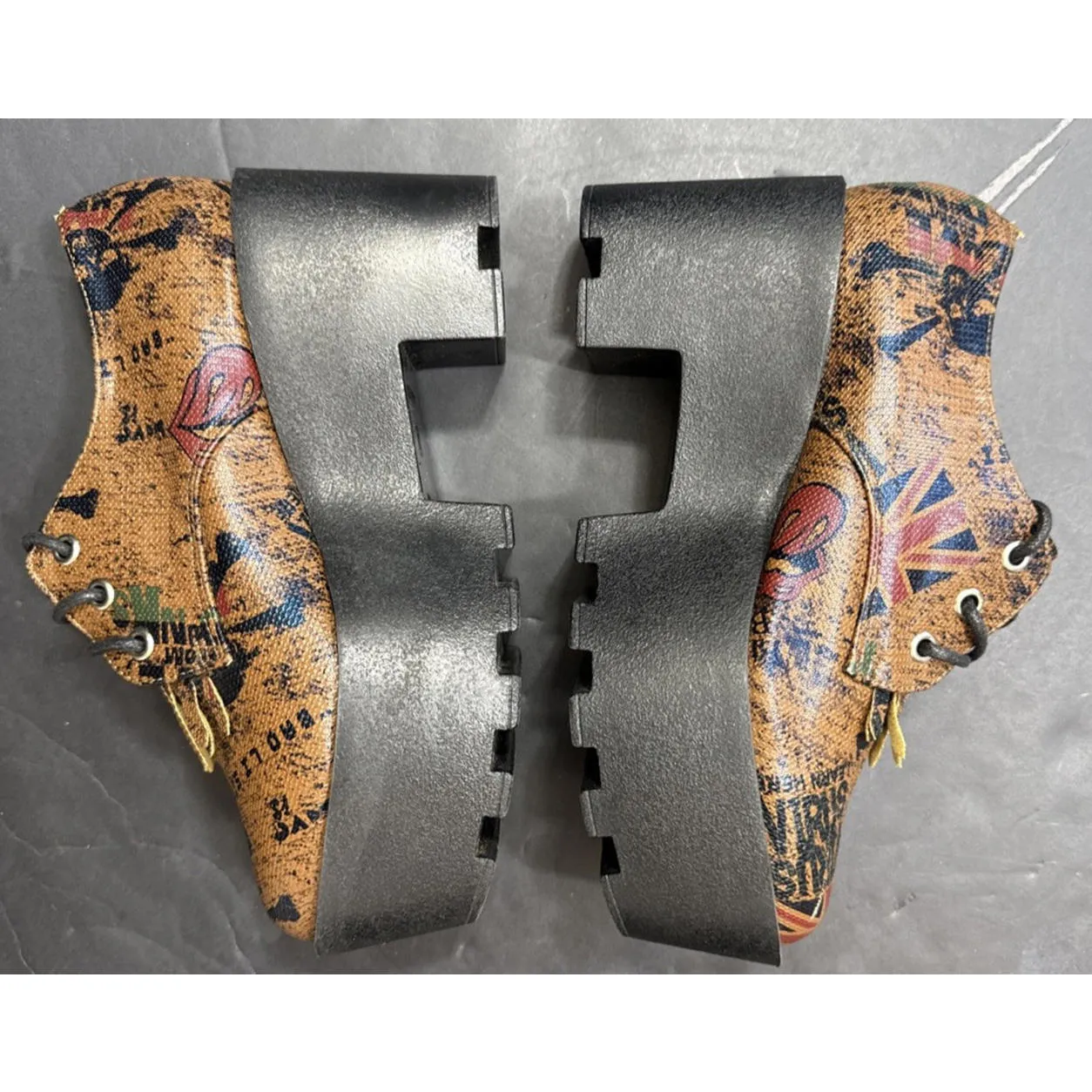 CS T&P Harajuku Platform Shoes UK Punk Print Brown Chunky Lace Up Goth Size M - Image 8