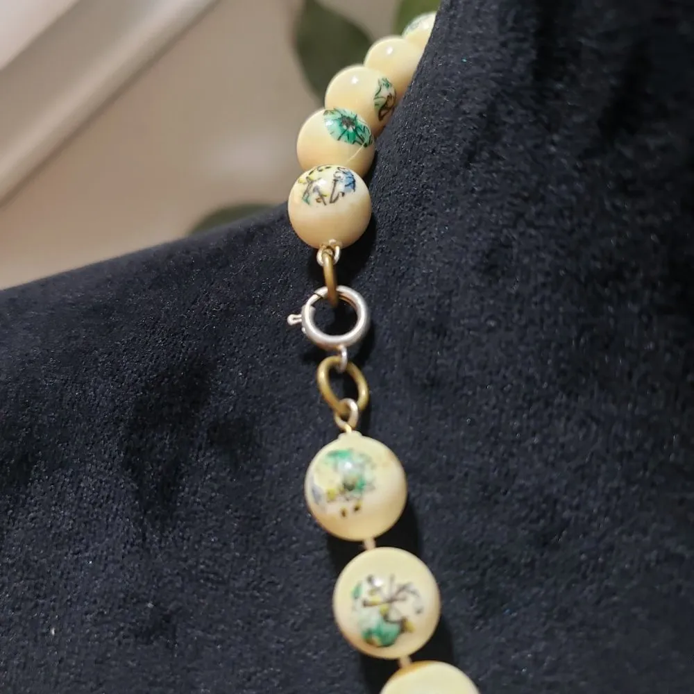 Women's Vintage Super Cute Cream Color Beads with Blue Flowers Choker Necklace - Image 6