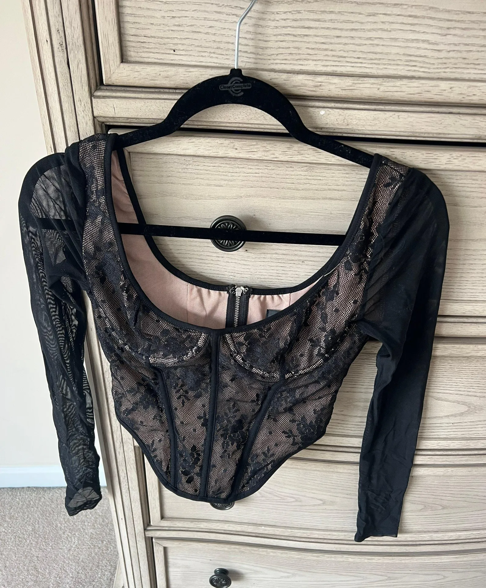 White fox Black Lace Long Sleeve Corset Top - Image 2