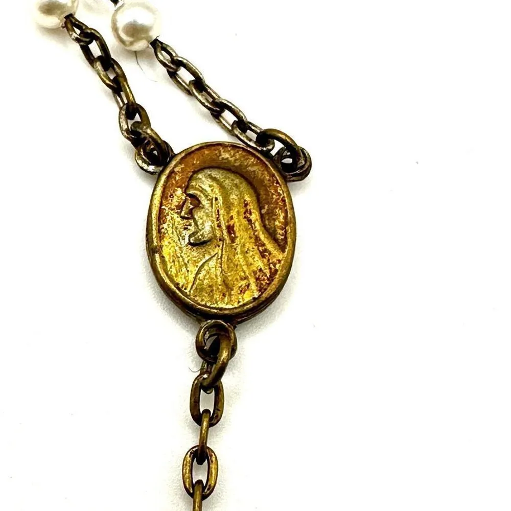 faux pearl abalone cross rosary - Image 5