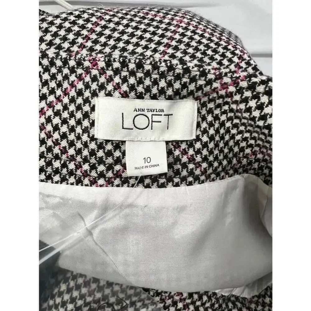 Women's Ann‎ Taylor Houndstooth Skirt Size 10 Black Pink - Image 4