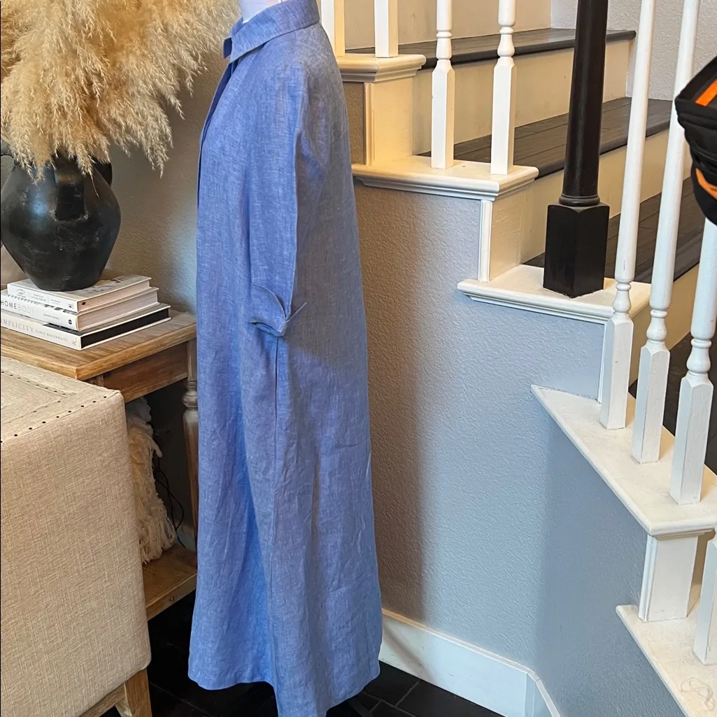 Sara Campbell The Hollie Blue Linen Midi Button Down Side Pockets Dress Size XS - Image 6