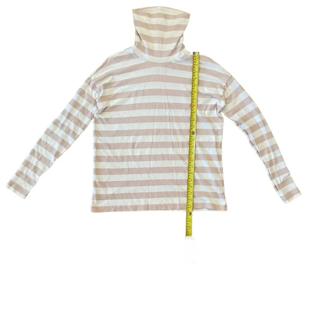 J. Crew Women Turtle Neck Top Knit Sweater XS Stripes Beige White Pastel Cotton - Image 6