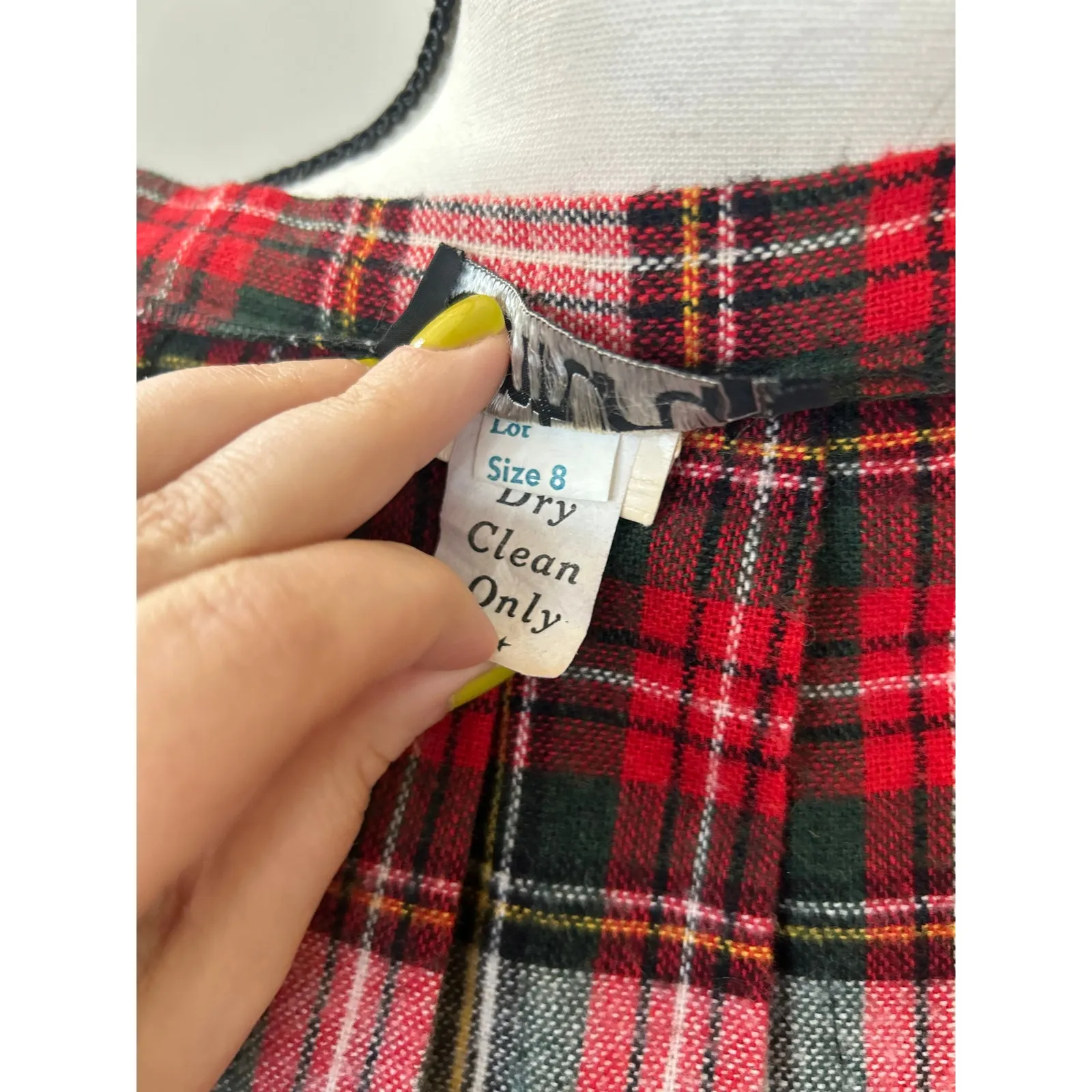 Vintage Red Green White Plaid Tartan Pleated Fringe Knee Length Kilt - Image 4