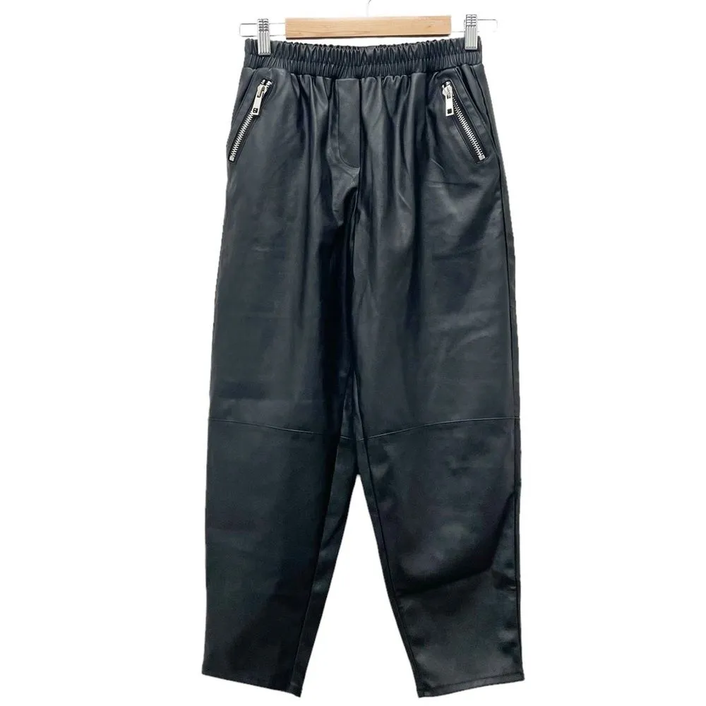 ASOS Black Faux Leather Barrel Leg Pants Baggy Streetwear Women’s Size 2P Petite - Image 3