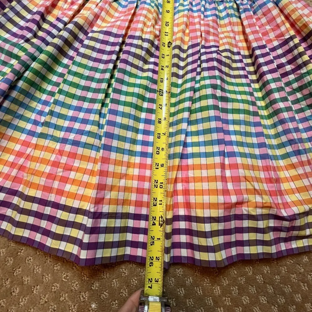 NWT J.Crew Bow Belt Rainbow Gingham Midi Skirt Size 12 Color Block Plaid Check - Image 8