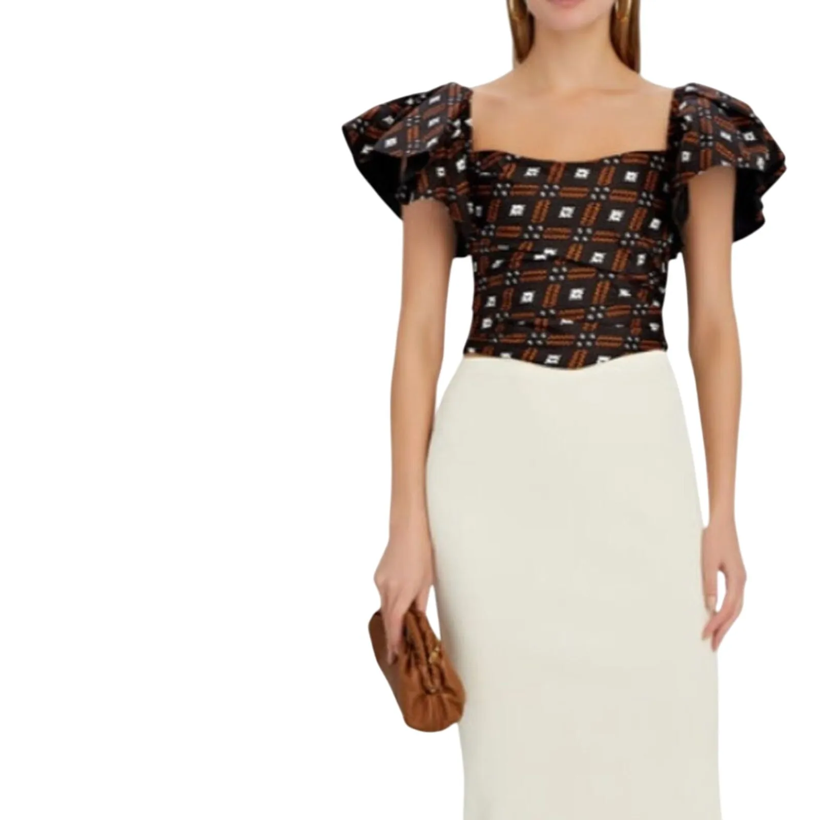 AUTUMN ADEIGBO Jules Ruffled Printed Bustier Top, Size 14, New w/ Tag MSRP $565 Black - Image 5