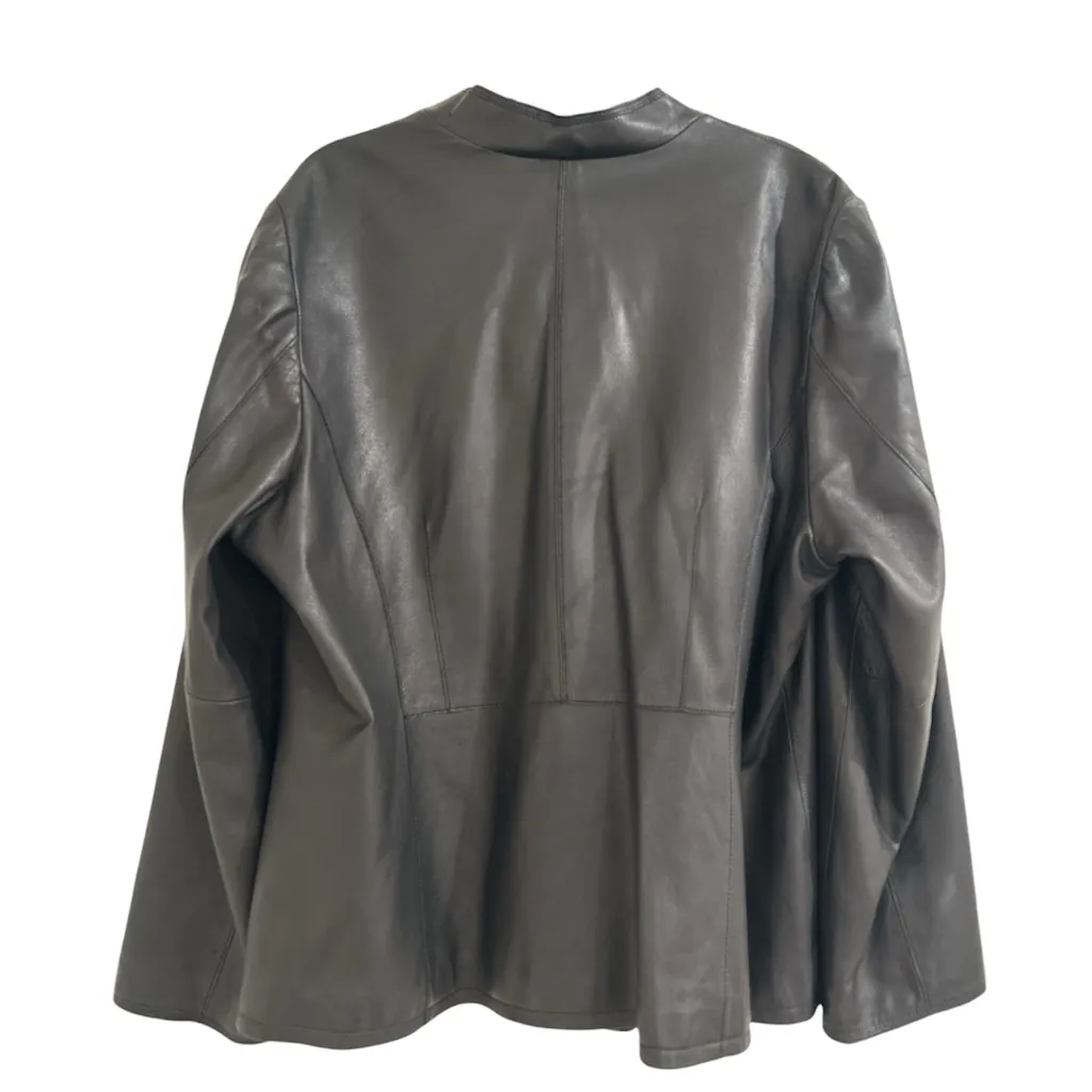 Alfani Women's Black Genuine Leather Collarless V-Neck Button-Front Jacket 3X - Image 2