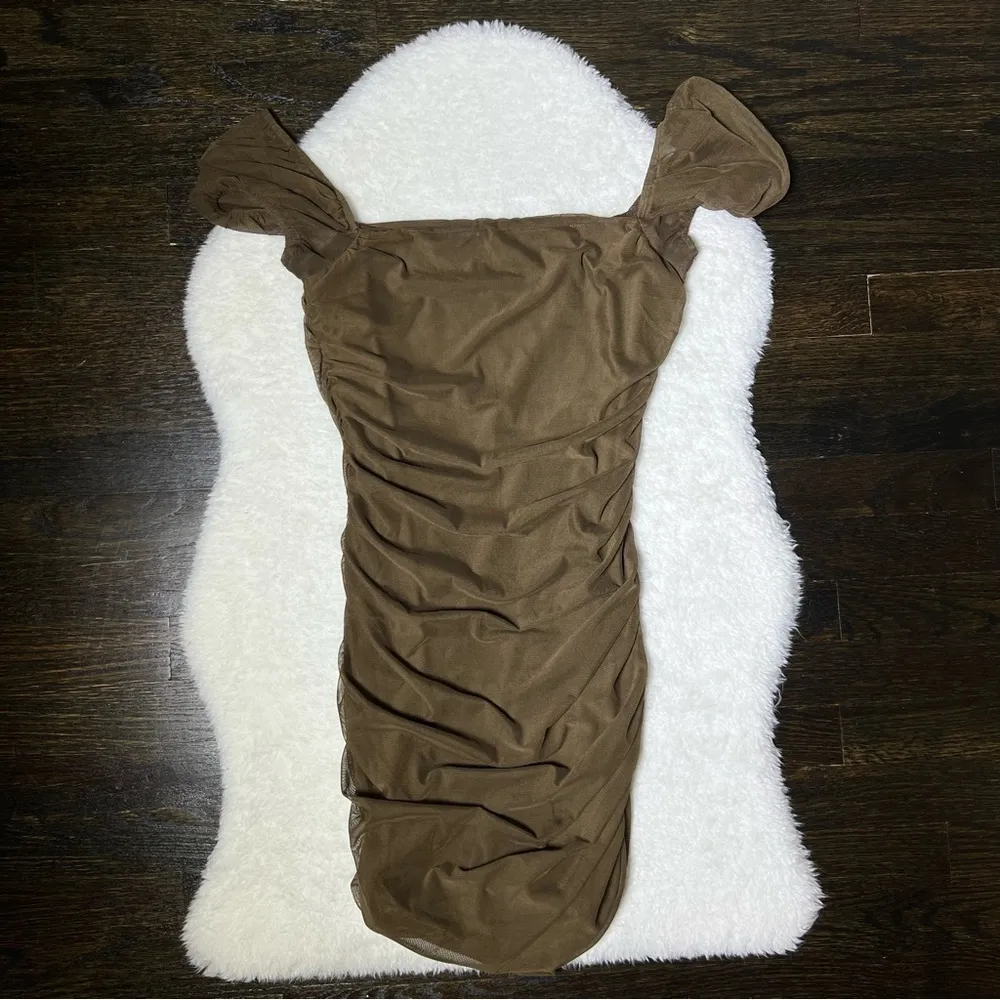 Princess Polly Brown Charvi Ruched Mesh Mini Dress - Image 7